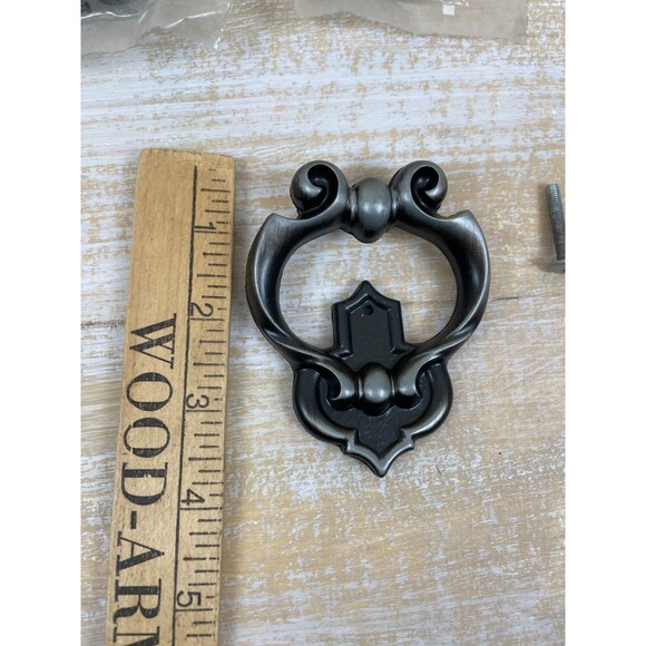 6 VTG Amerock Cortina Antique Silver 3 3/8" Ring Pull Knob BP-239-AS NOS Gothic - Picture 7 of 11